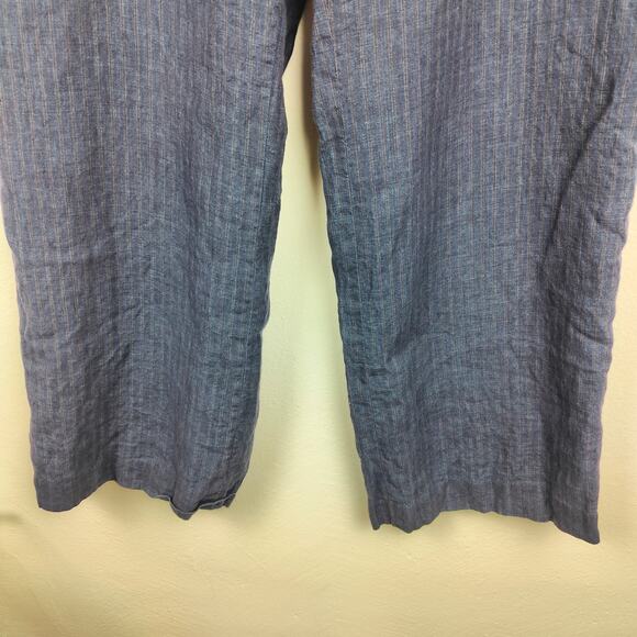 Lauren Ralph Lauren Andover Pant Womens 14 Navy Blue Stripe‎ Linen Wide Leg - Picture 5 of 9